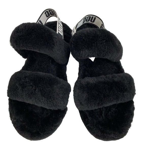 UGG Womens Fluff Oh Yeah Slide Slippers Sherpa Black Size 8 EUC $120 6806 Sling - Picture 4 of 12